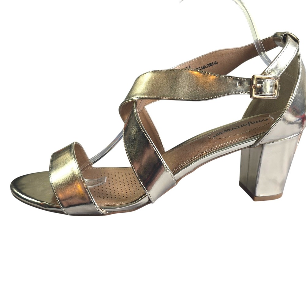 Comfortview Womens Gold Metallic Strappy Block Heel Sandals 11W Formal Glam